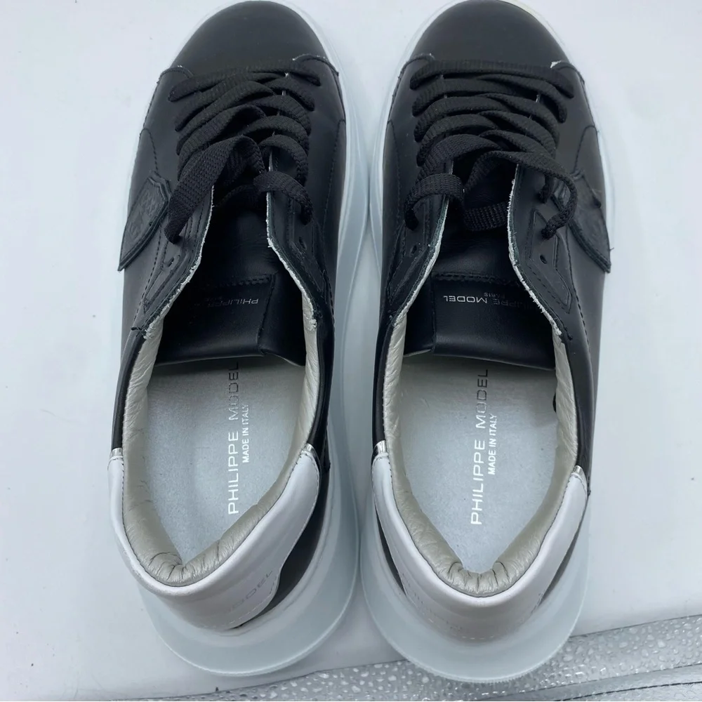 Philippe Model Men’s Temple Low-Top Sneakers in Leather, Black White size 41 NEW